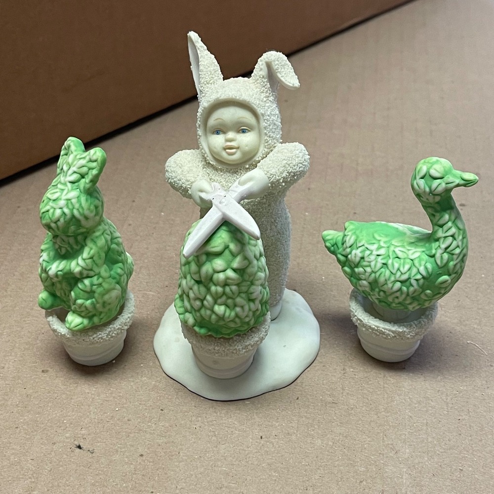 Vintage Dept. 56 Snowbunnies Just A Little Off The Top Set Hedge Trimming No Box